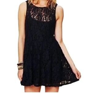 Free People Black Miles Of Lace Fit and Flare Style Dress
